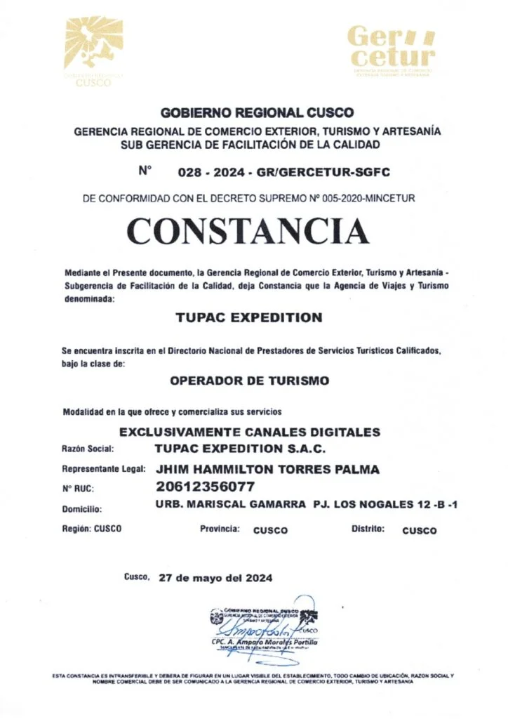 Machupicchu travelers licencia de funcionamiento