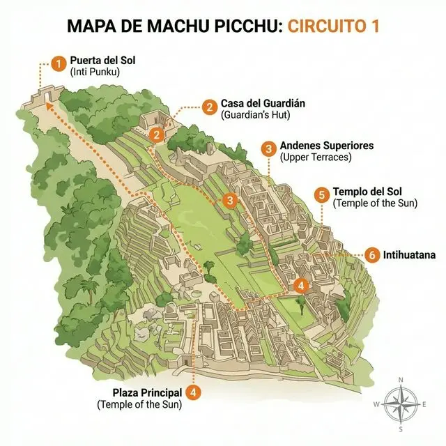 Mapa detallado del recorrido oficial del Circuito 1